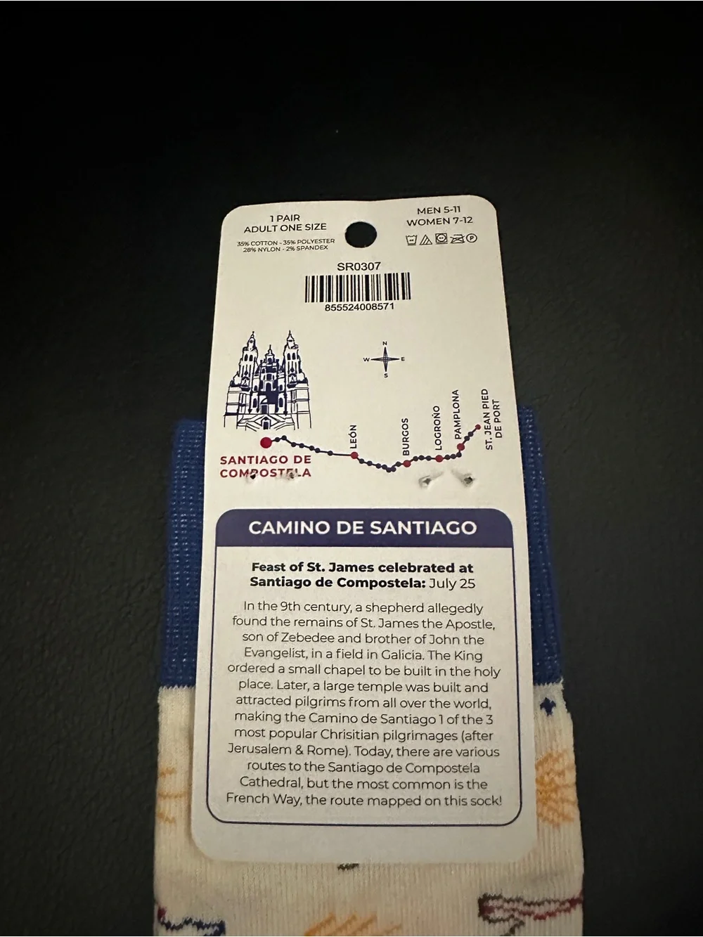Camino de Santiago Crew Socks - Blue & White